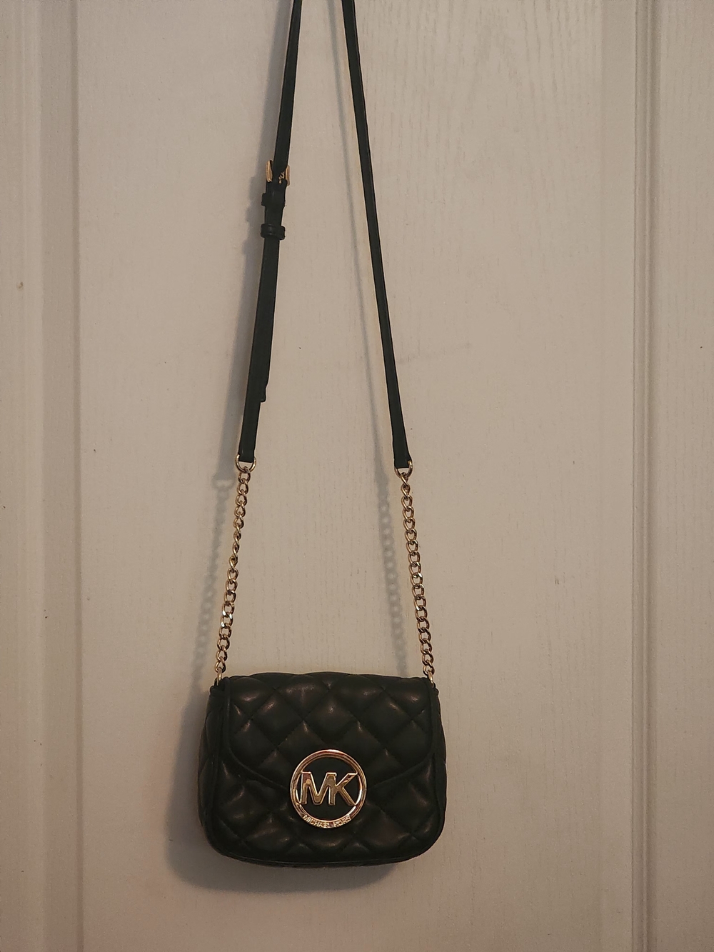 Michael Kors Black Quilted Mini Crossbody with Gold MK Emblem
